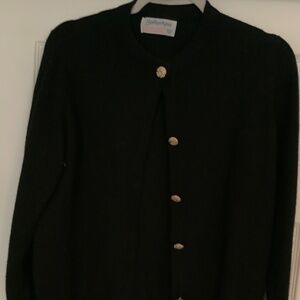 Ballantyne Pure Cashmere BlackCardigan Sweater with Gold Brass Buttons sz 42
